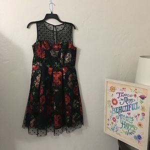 Polka Dot Mesh Floral Dress